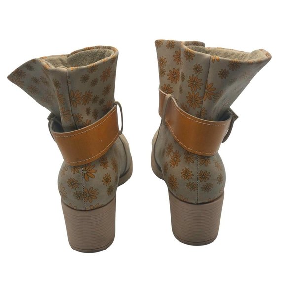 Moosefield Yellow Flowers Ankle Boots Women US 6.5 Tan Daisy Floral Boho Western - Picture 4 of 6